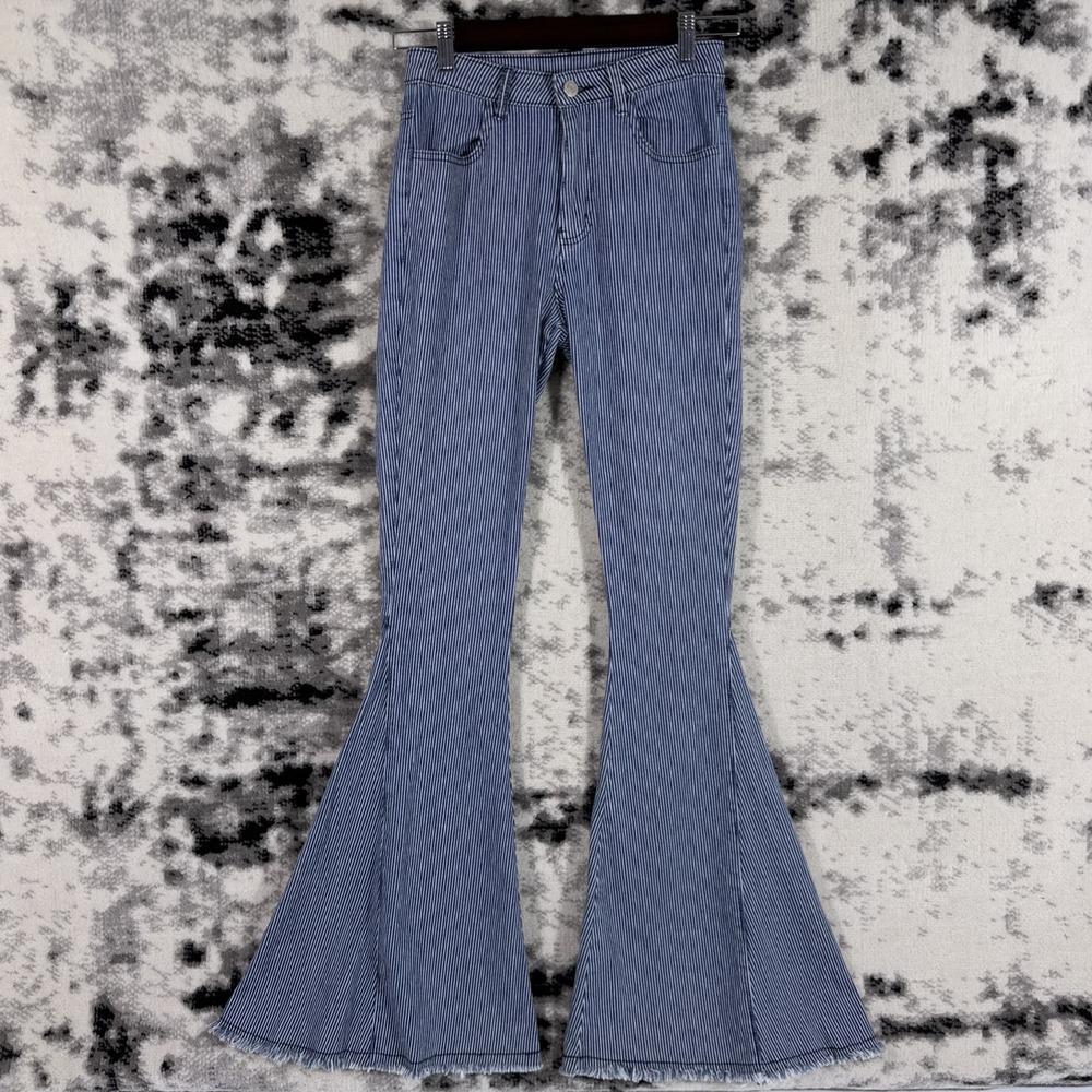 Saints & Hearts Jeans Womens Size Small‎ Blue Pinstripe Stretch Hippie Boho